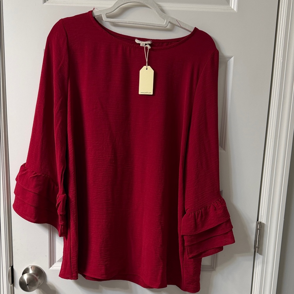 JODIFL Deep Red Blouse with Layered Sleeves